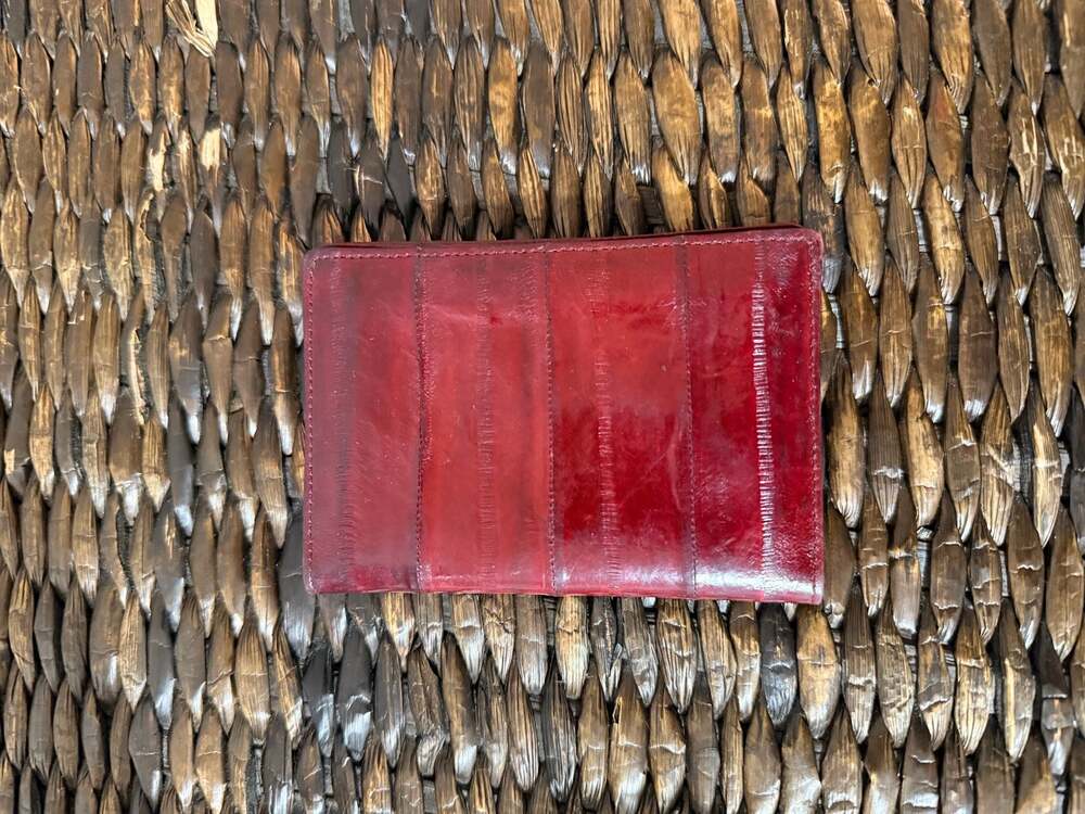 Vintage Burgundy Eel Skin Bifold Wallet and Credit Card Holder